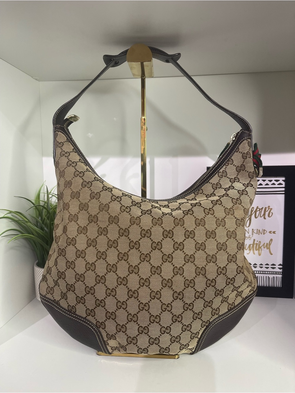 Gucci Beige and Brown GG Canvas Hobo Shoulder Bag
